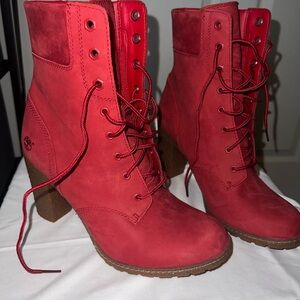 Timberland Women's Bold Red Lace-Up Boots